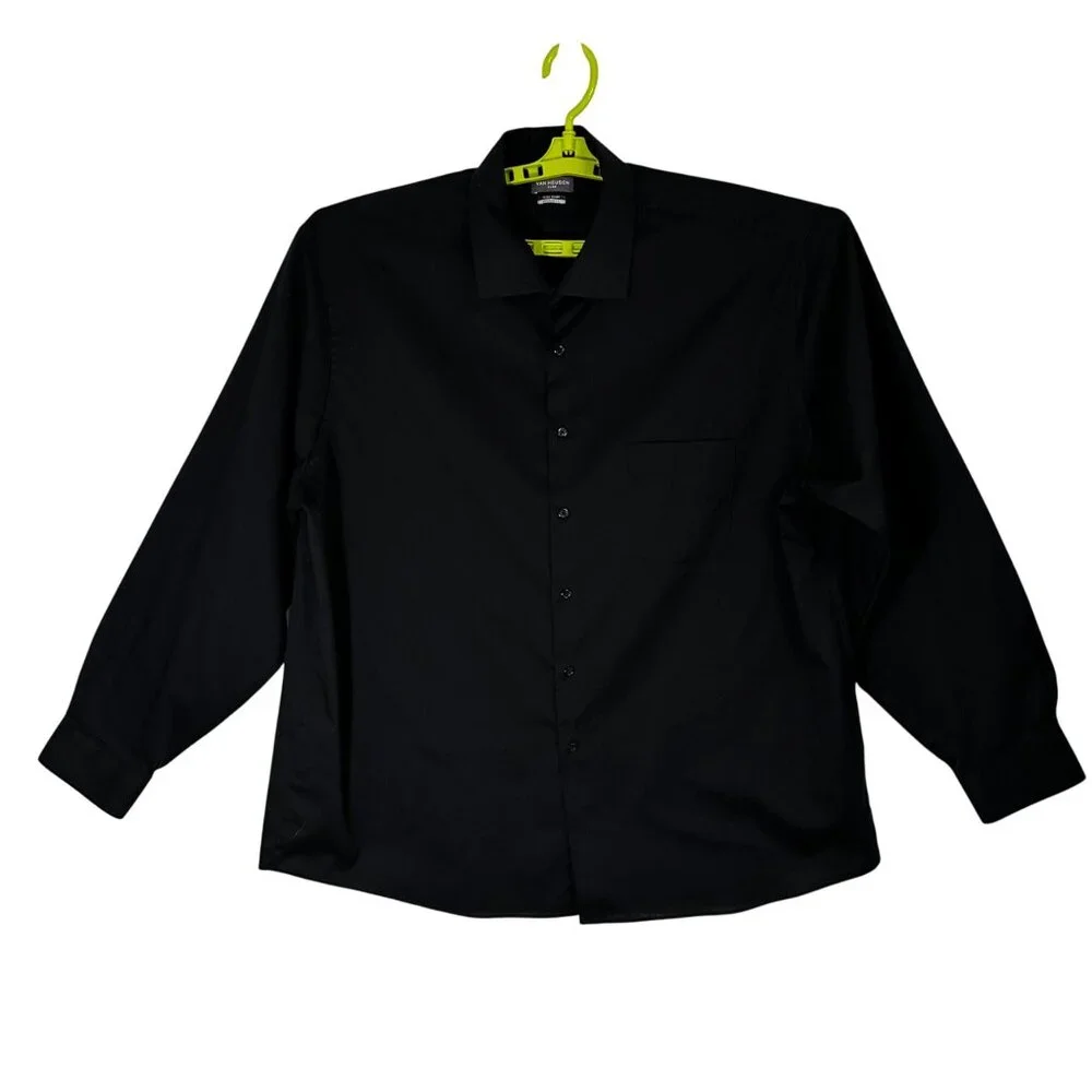 Van Heusen Flex Mens Black Regular Fit Long Sleeve Shirt Size 18.5 35/37 - Picture 2 of 11